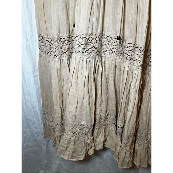 Saachi Women's Beige Tiered Lace Trim Long Kaftan Dress One Size NWOT - Picture 6 of 10